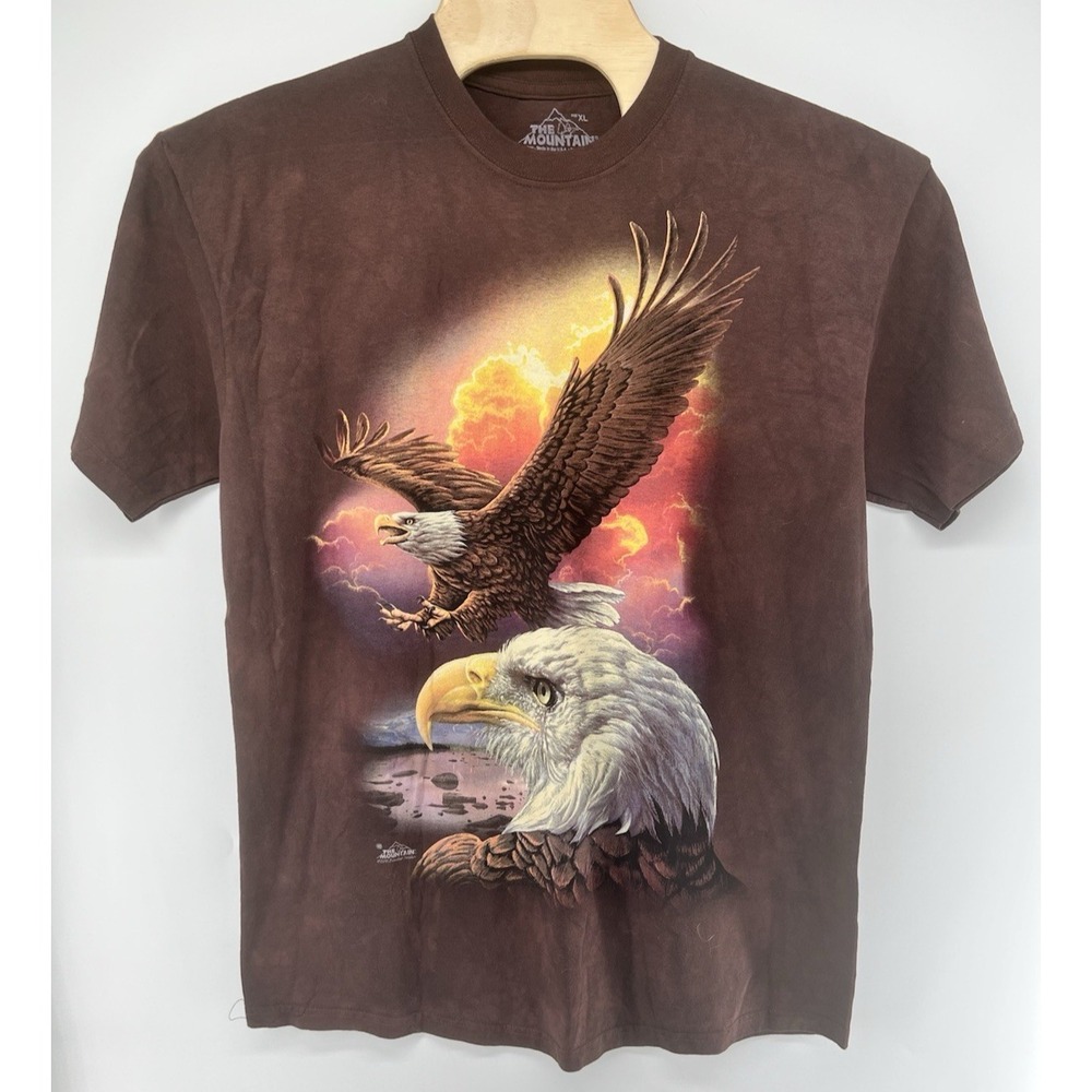 The Mountain Bald Eagle Shirt Mens XL Brown Big Graphic Nature Tie Dye Y2K